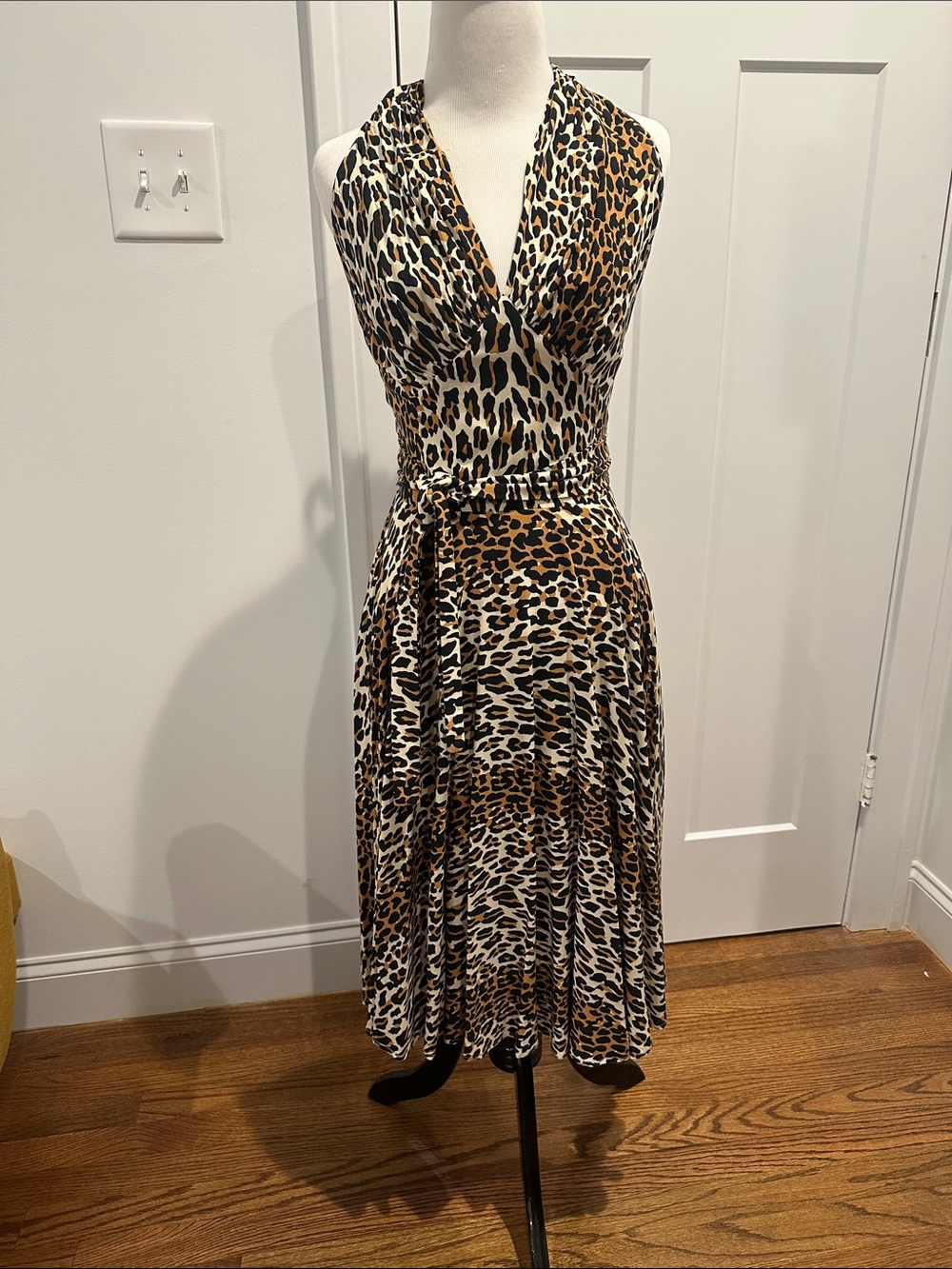 Leopard Print Halter Maxi Dress - Brown/Black/White